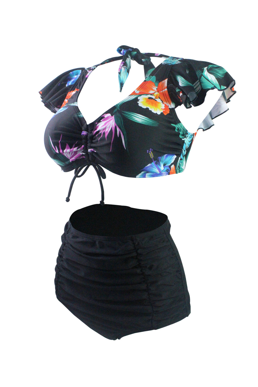 Women Floral Printed knotted Tie High Waist Bikini