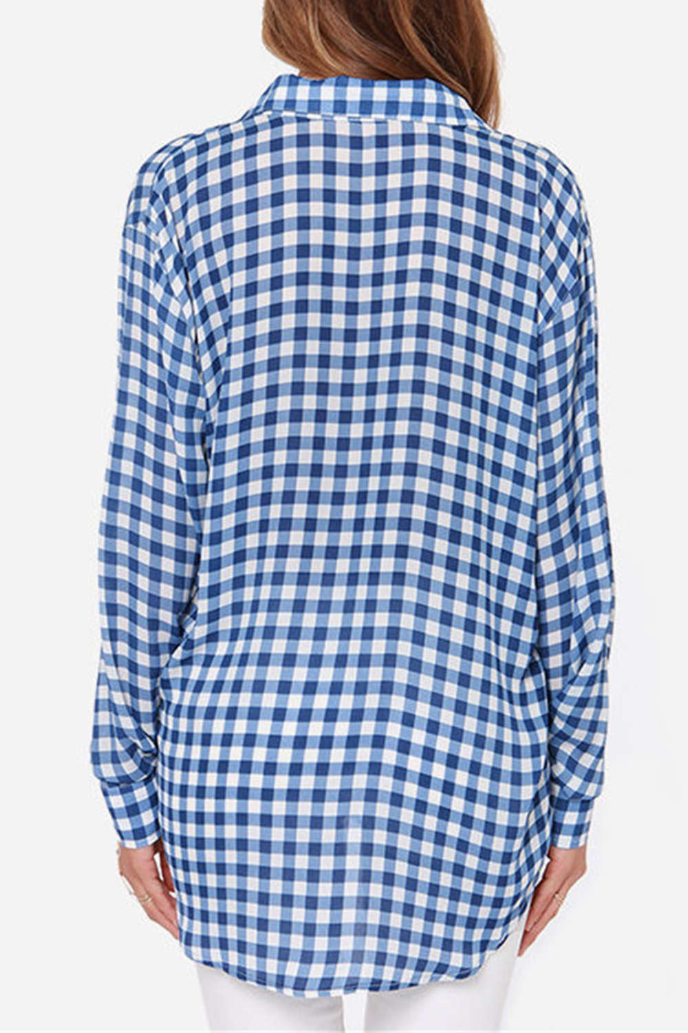 Iyasson Oversized Boyfriend Shirt in Blue Check&Plaid