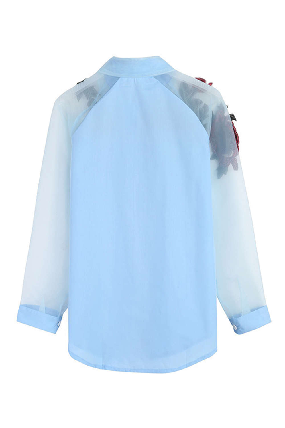 Iyasson Organza Splicing Floral Embroidery Shirt