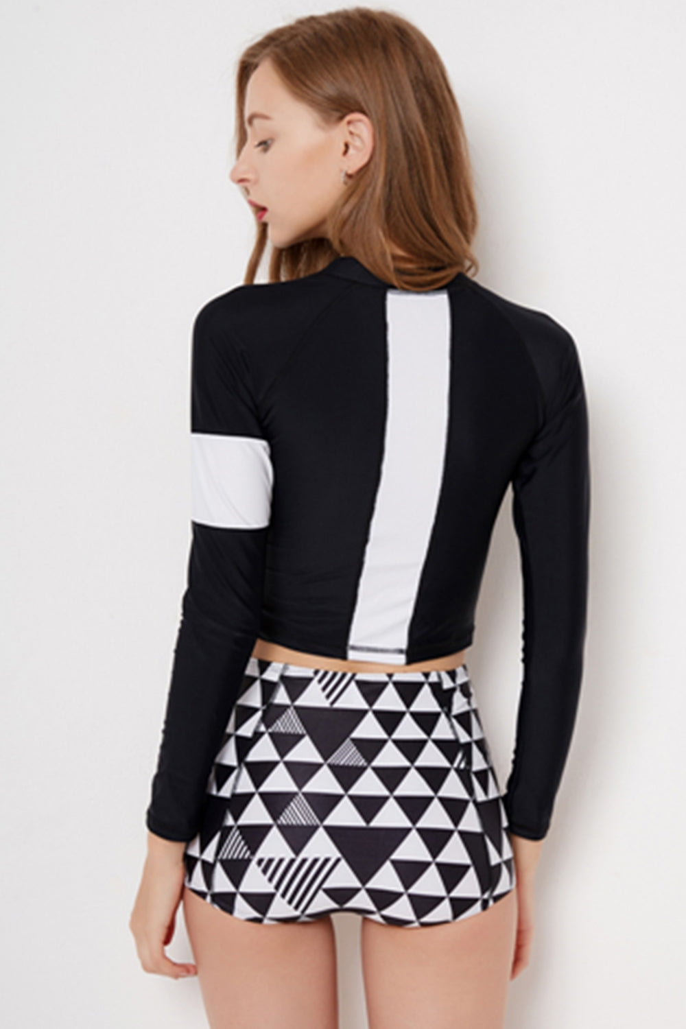 Women Vintage Long Sleeve High Waisted Surfing Swimsuit