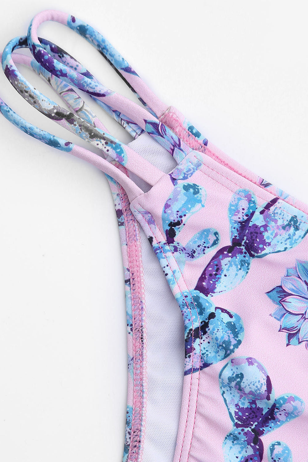 Iyasson Purple Floral Printing Strappy Bikini Sets