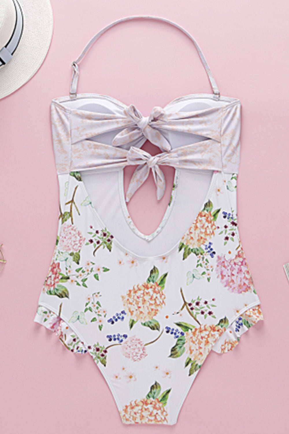 Iyasson Women Floral Print Halter Ruffle Swimsuit