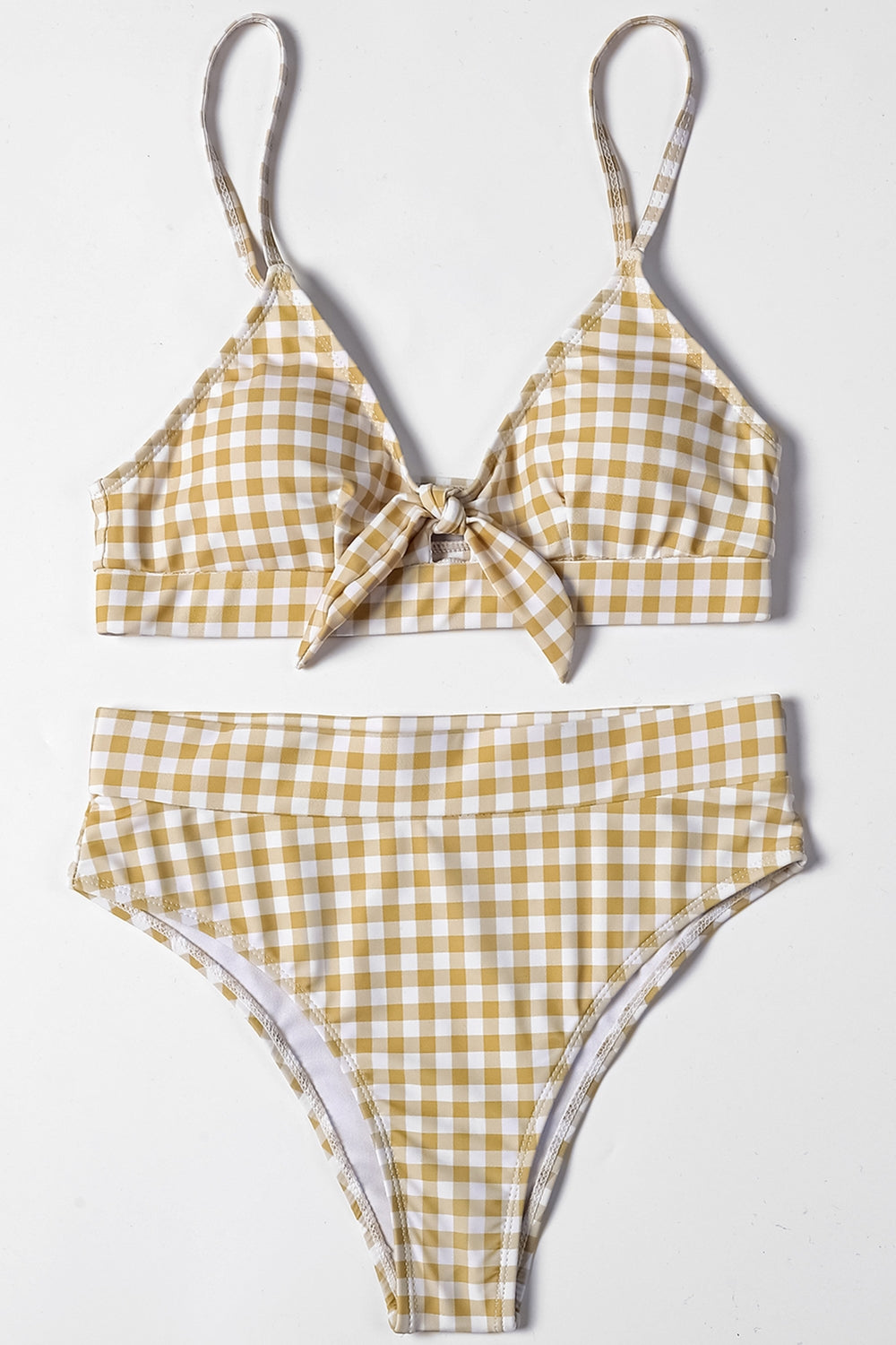 Girls Vintage Plaid Bow High Waisted Bikini