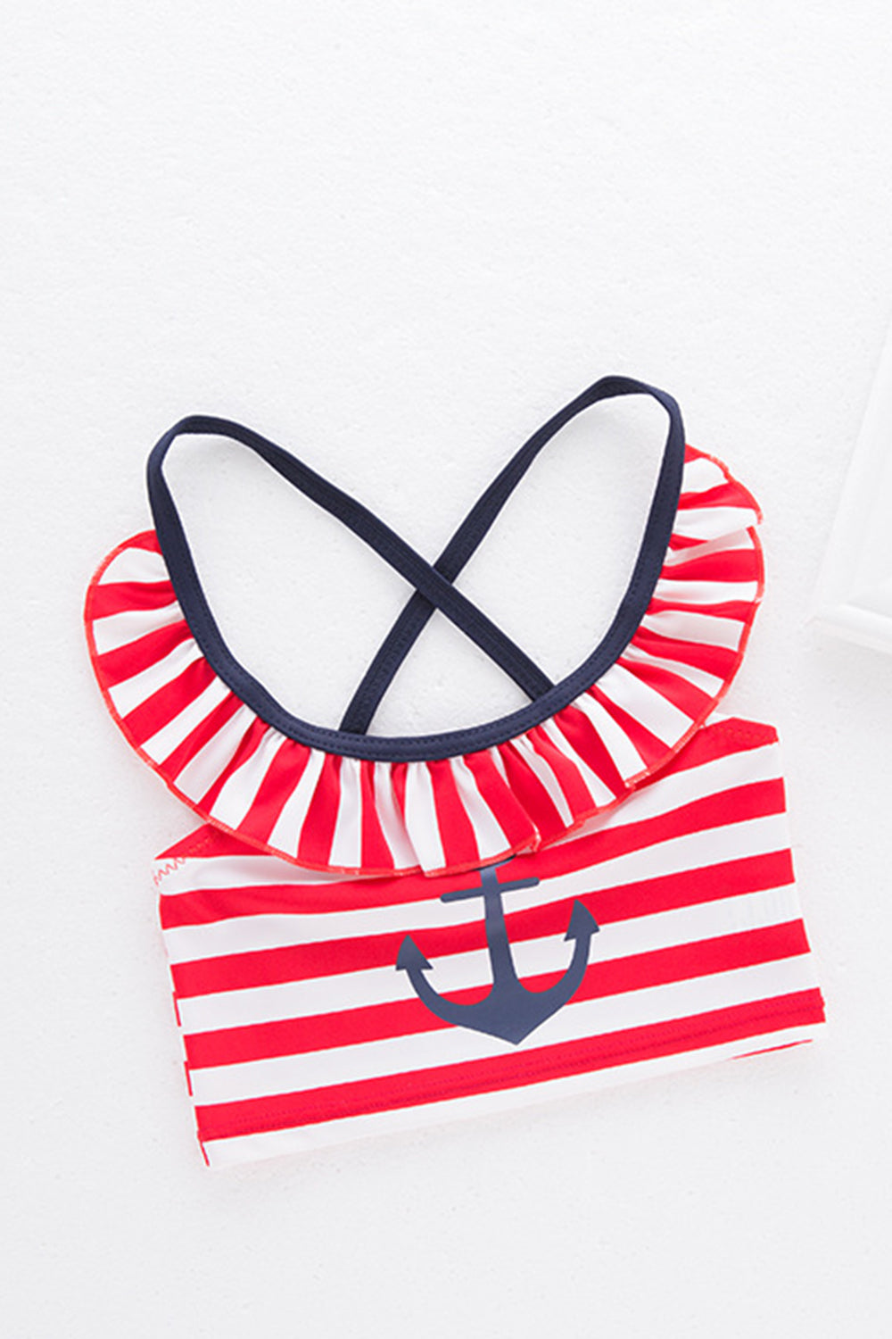 Iyasson Red Stripe Splicing Printing Back Cross Baby Girl Bikini Sets