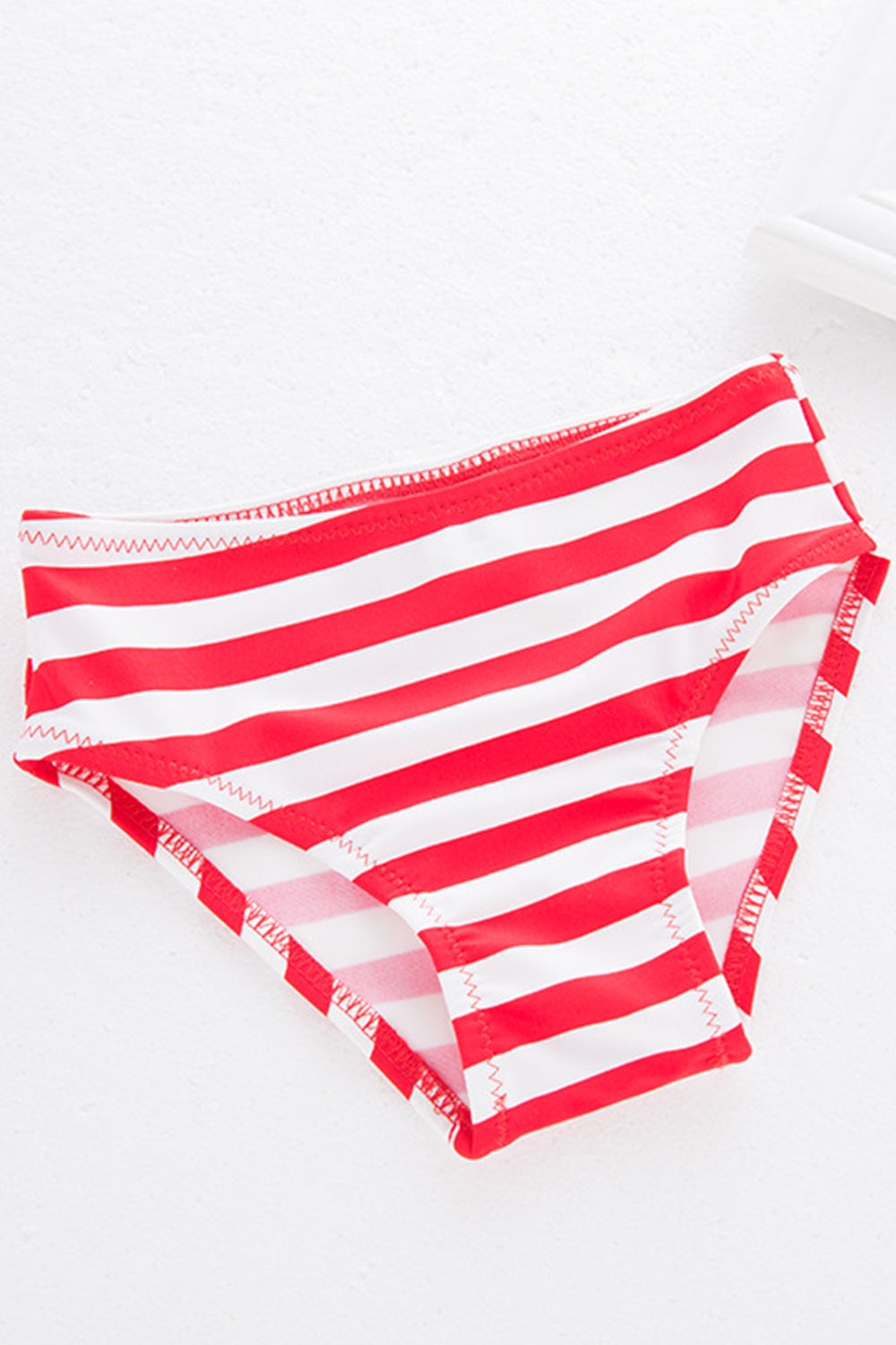 Iyasson Red Stripe Splicing Printing Back Cross Baby Girl Bikini Sets