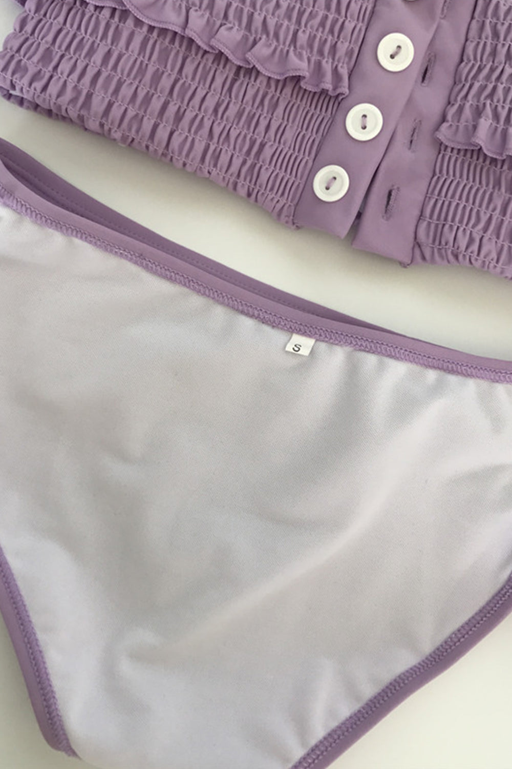 Iyasson Purple Off-the-shoulder Shirring Bikini Sets