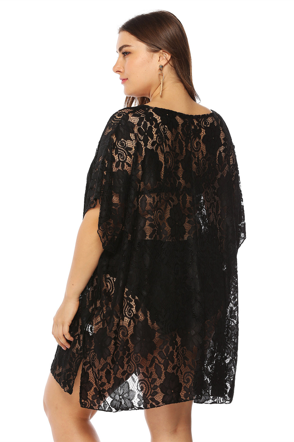 Black Lace Plus Size Half Sleeve Cover Up