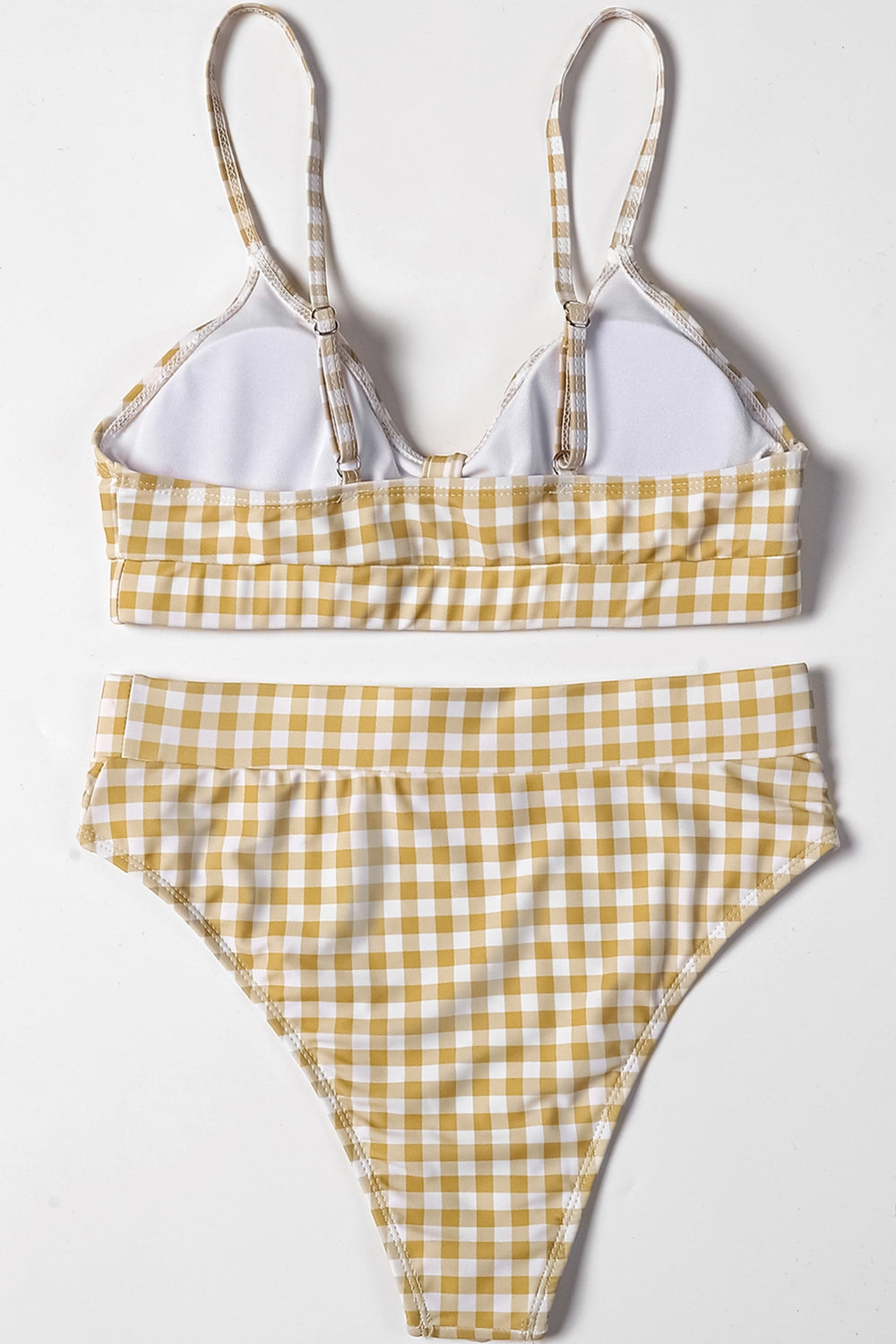 Girls Vintage Plaid Bow High Waisted Bikini