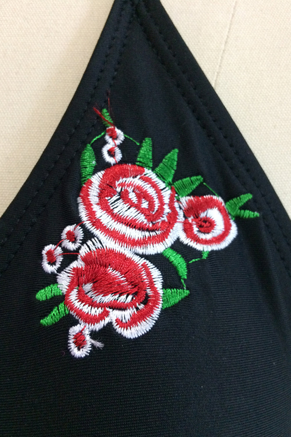 Iyasson Black Embroidery Falbala Halter Bikini Sets