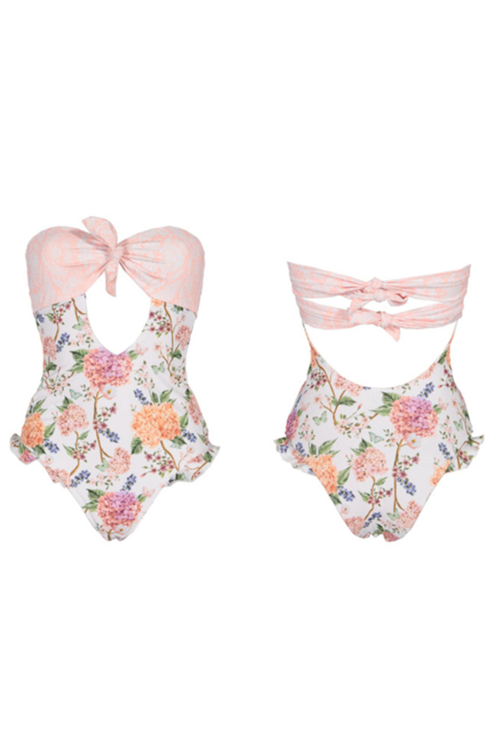 Iyasson Women Floral Print Halter Ruffle Swimsuit