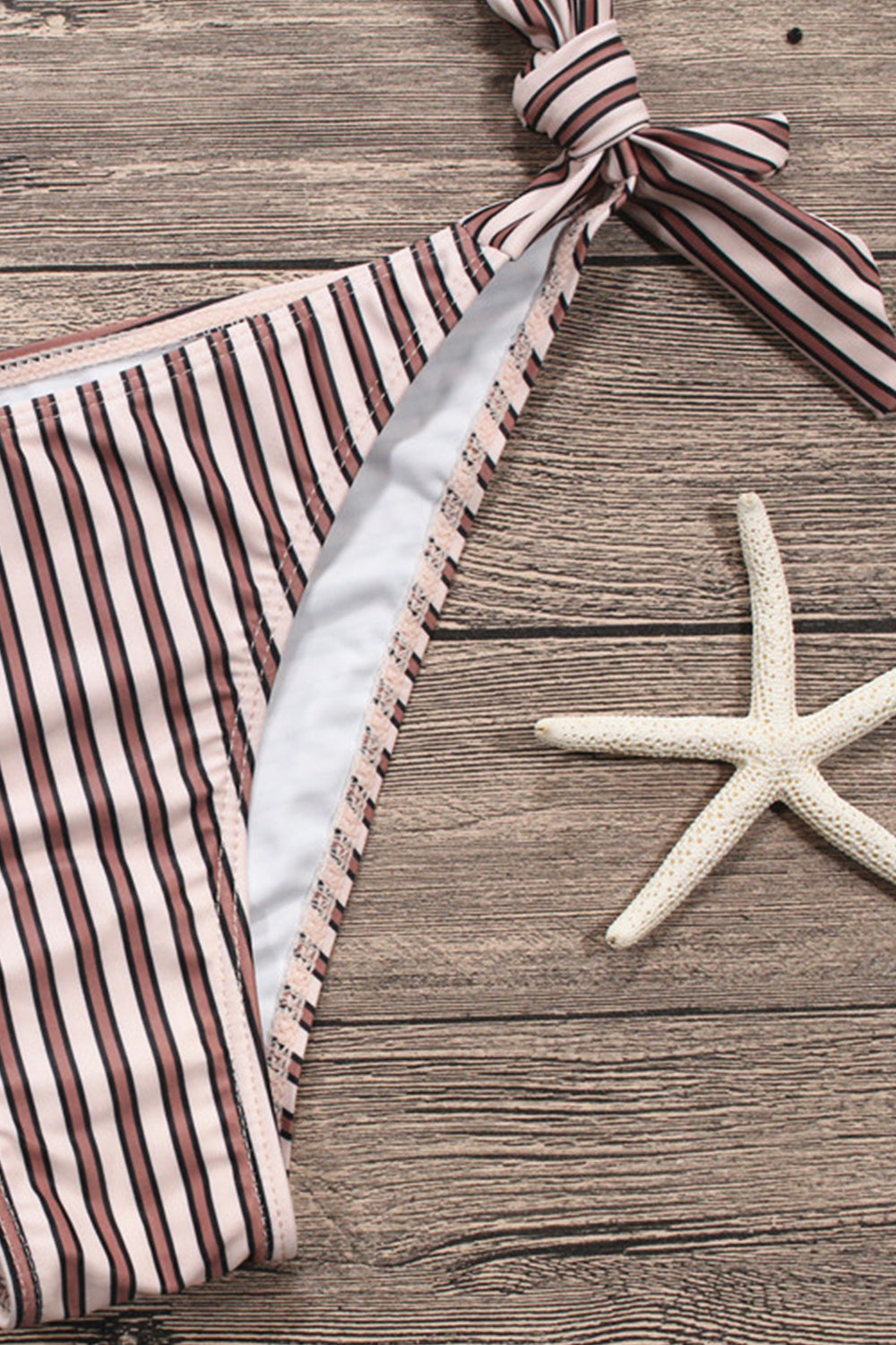 Iyasson Stripe Splicing Printing With Ruffles Bikini Sets