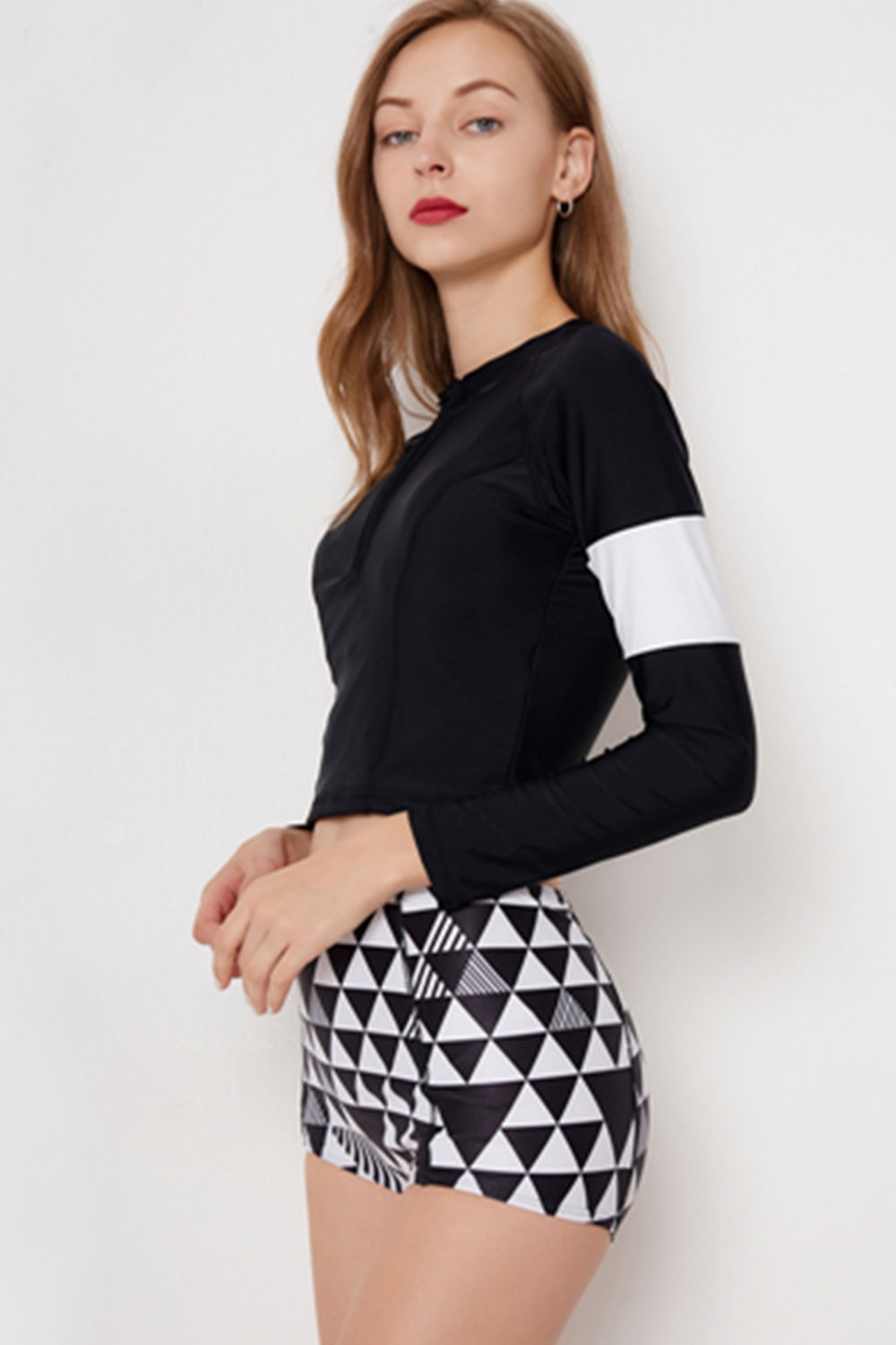 Women Vintage Long Sleeve High Waisted Surfing Swimsuit