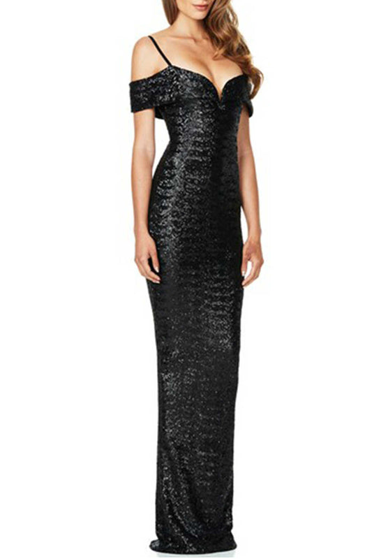 Iyasson Sexy Cold Shoulder Sequins Evening Dresses