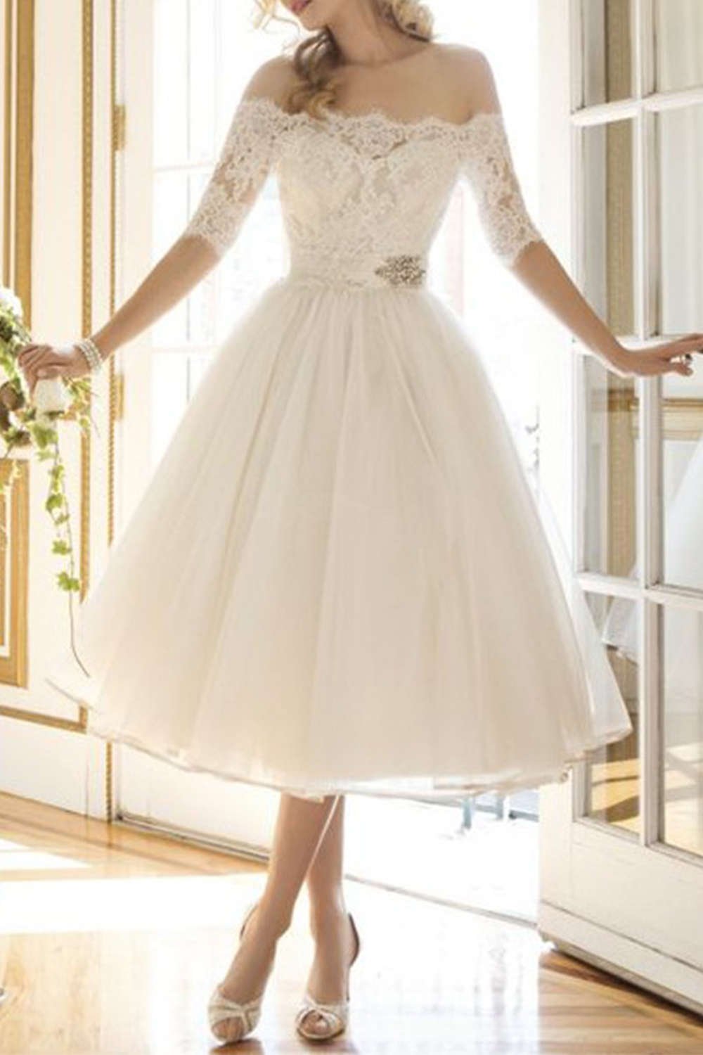 Iyasson Off-the-shoulder Lace Prom Dress