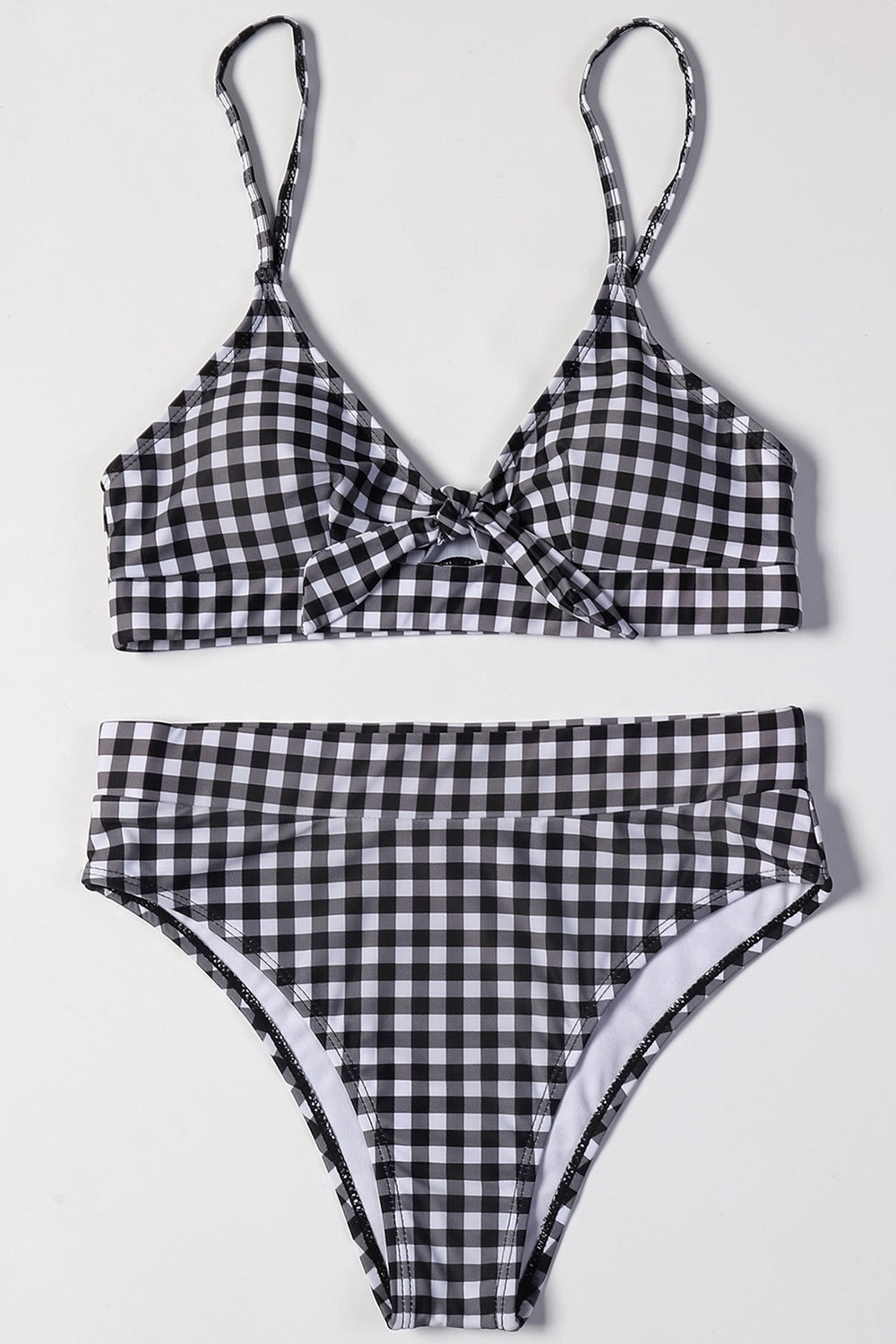 Girls Vintage Plaid Bow High Waisted Bikini