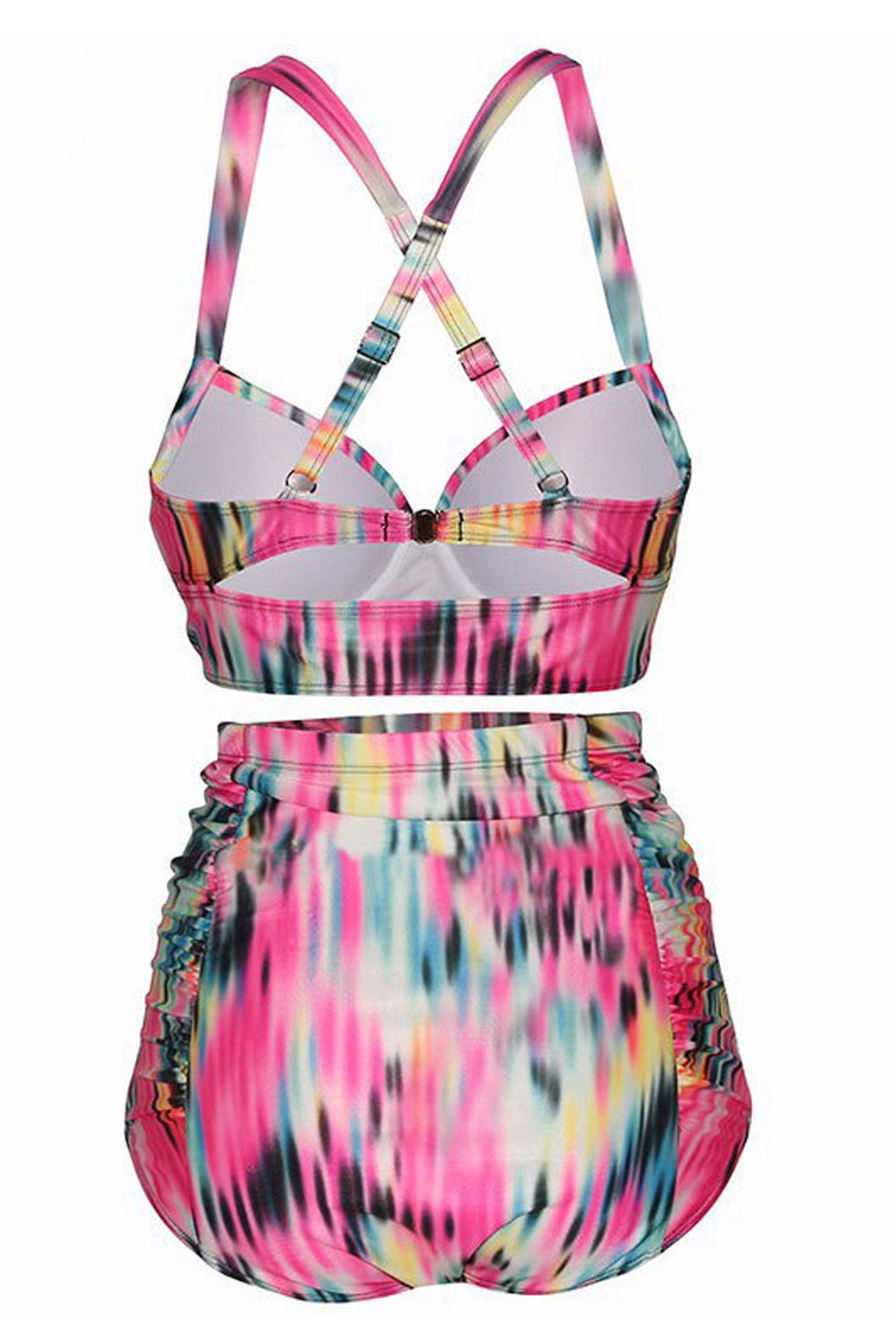 Iyasson Pink Vintage High-waisted fit Back Cross Design Bikini Sets