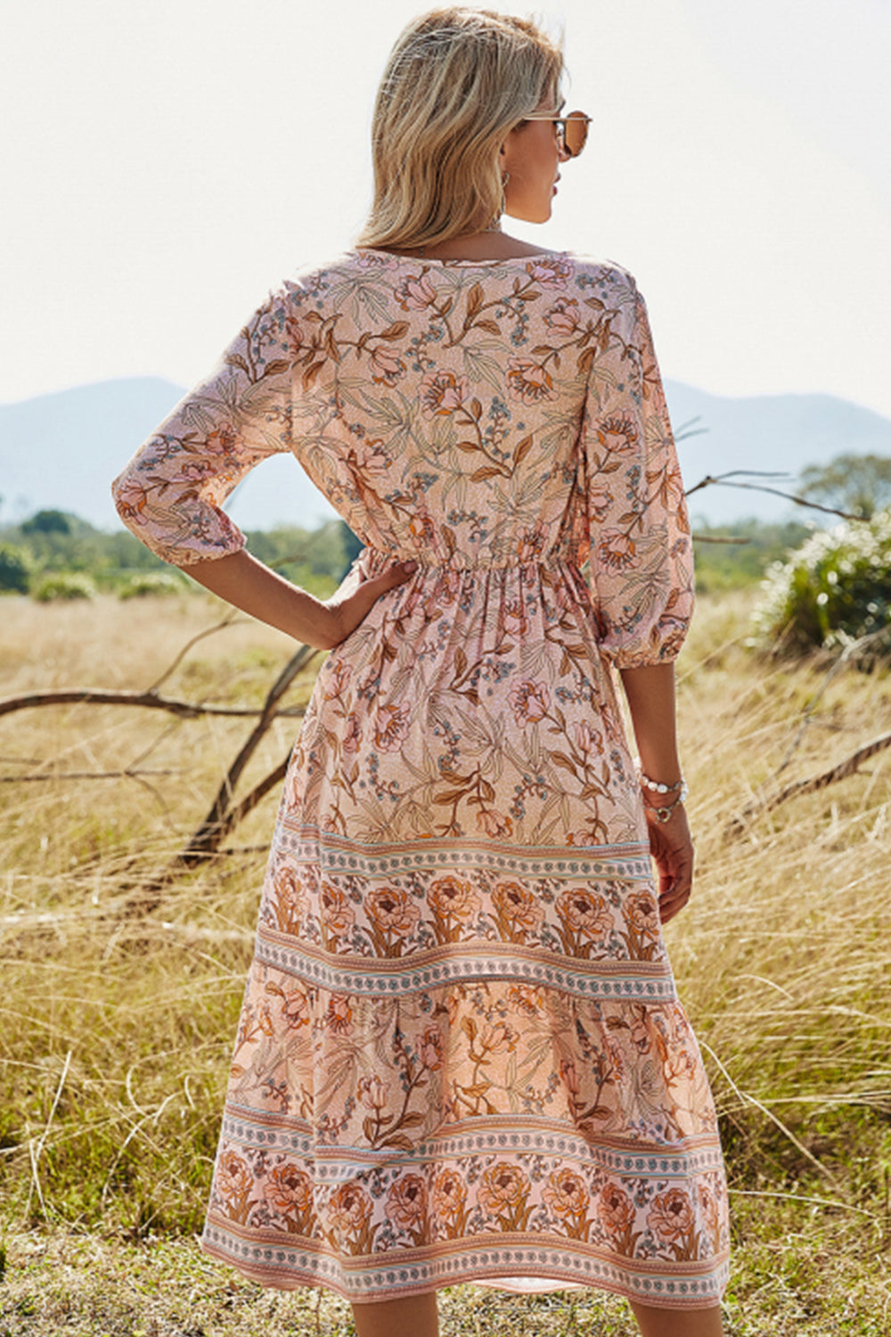 Women High Waisted V-neck Boho Beach Dress