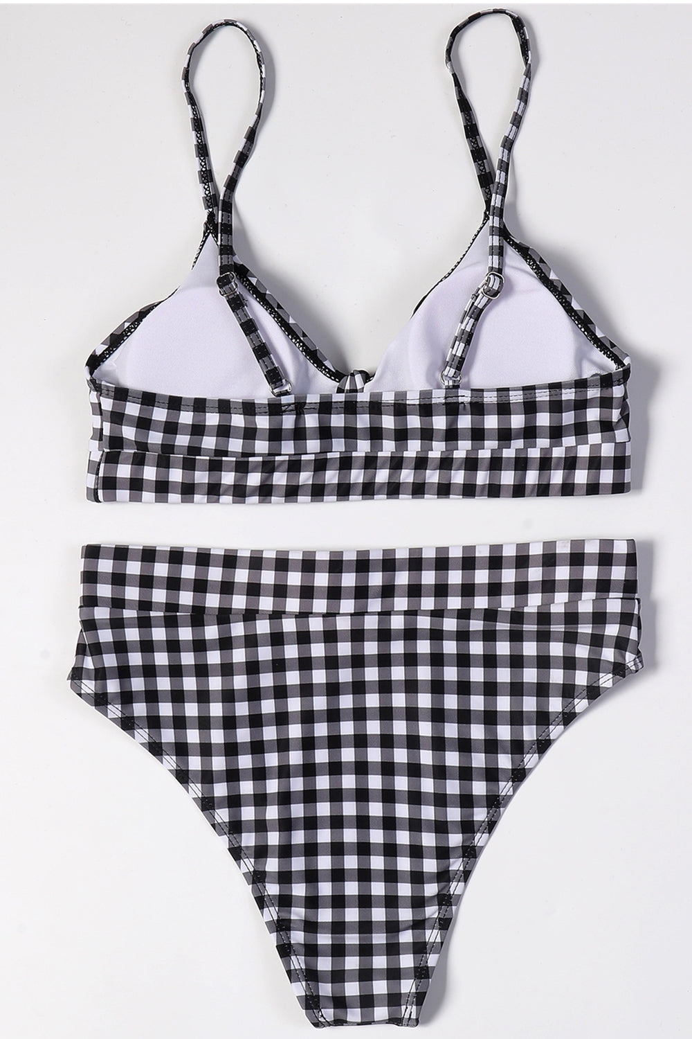 Girls Vintage Plaid Bow High Waisted Bikini