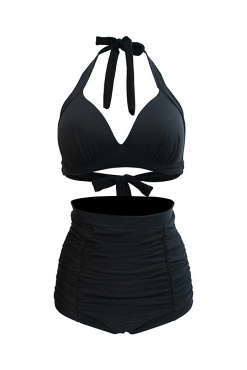 Split Straps Halter Plaid High-Waist Bikini Swimsuit