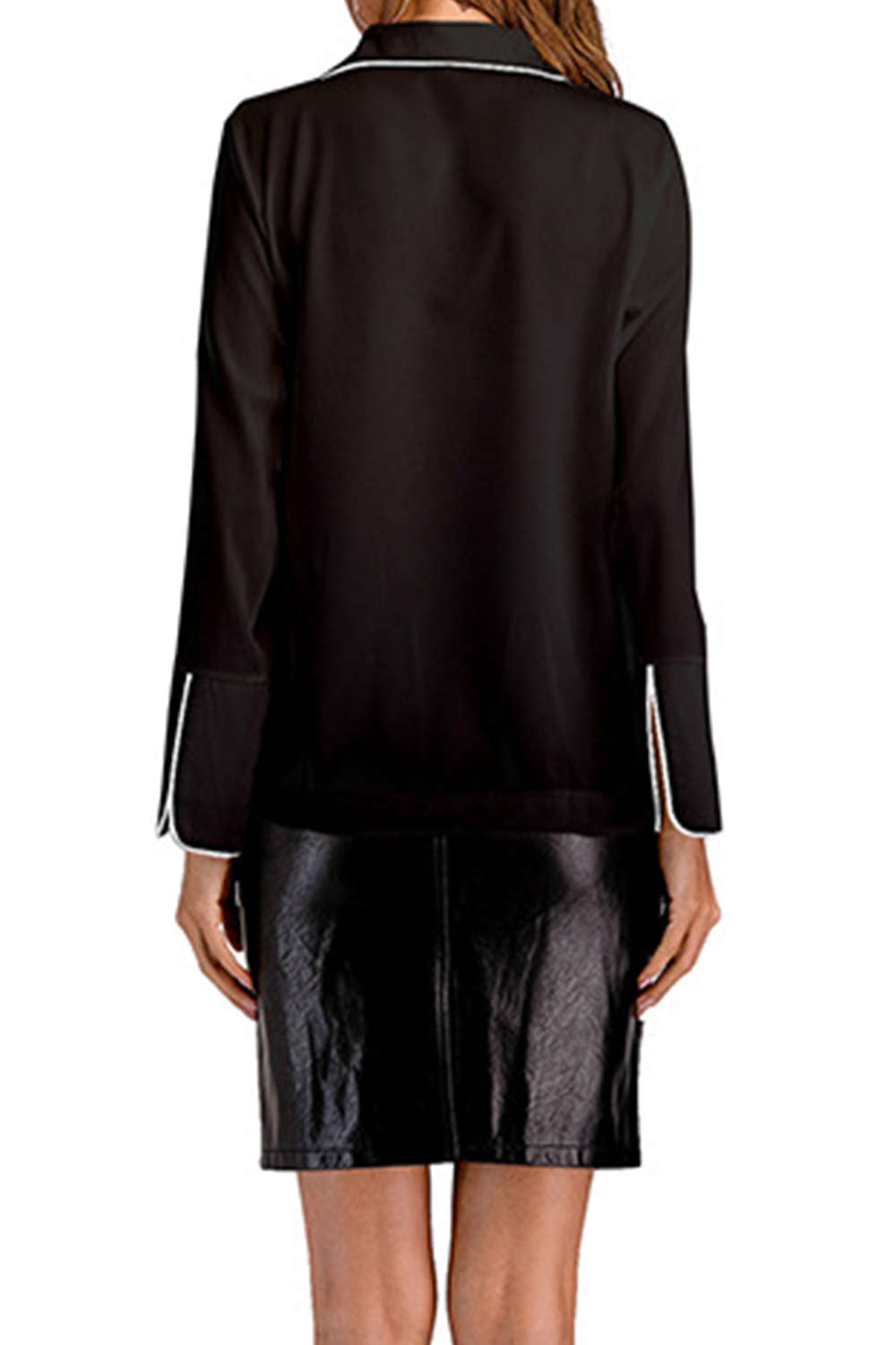 Iyasson Long Sleeve Solid Color Loose Chiffon Blouse