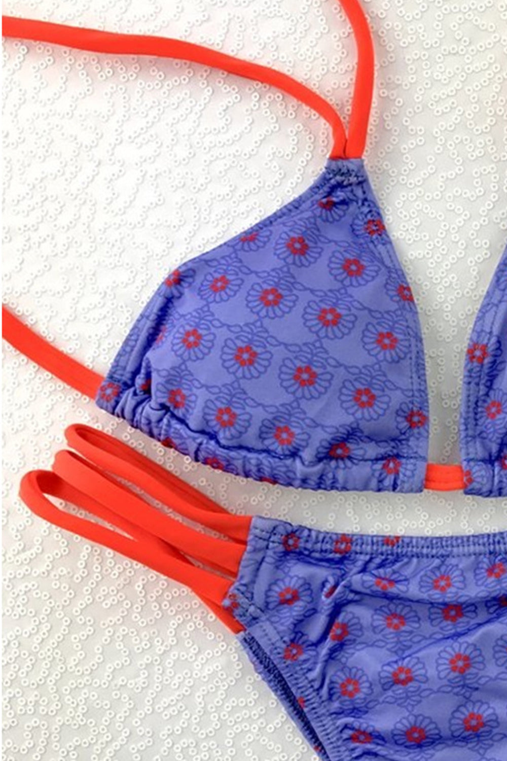 Iyasson Sexy Purple Flora Printing Halter Bikini Sets