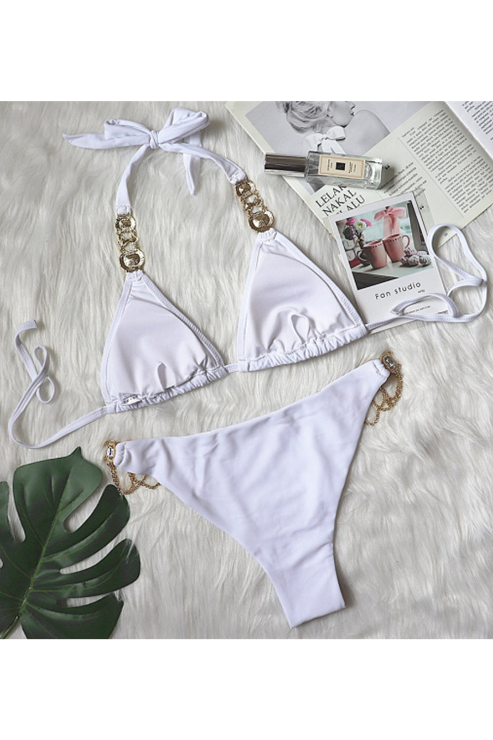 Sexy Crystal Diamond Chain Split Swimsuit Bikini