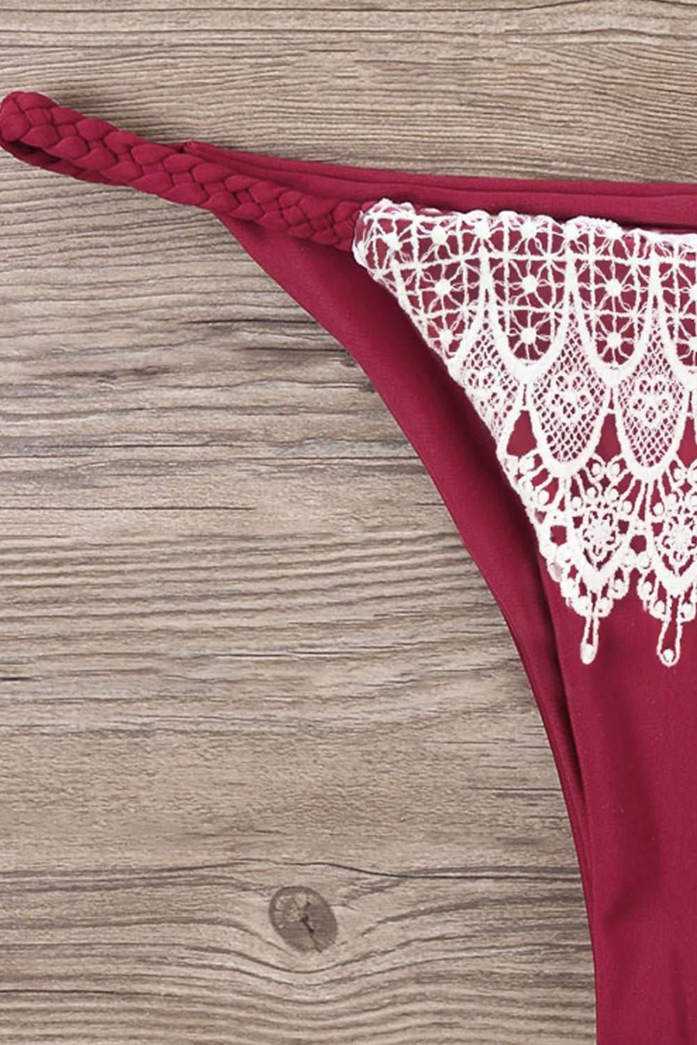 Lace Overlay Lattice Cut Spaghetti Strap Bikini