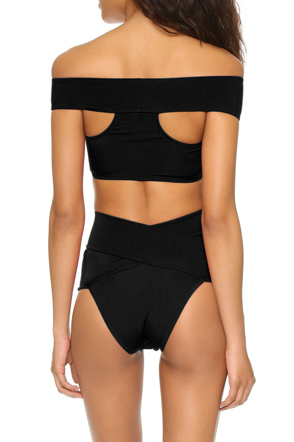 Iyasson Black Off-shoulder High-waisted Fit Bikini