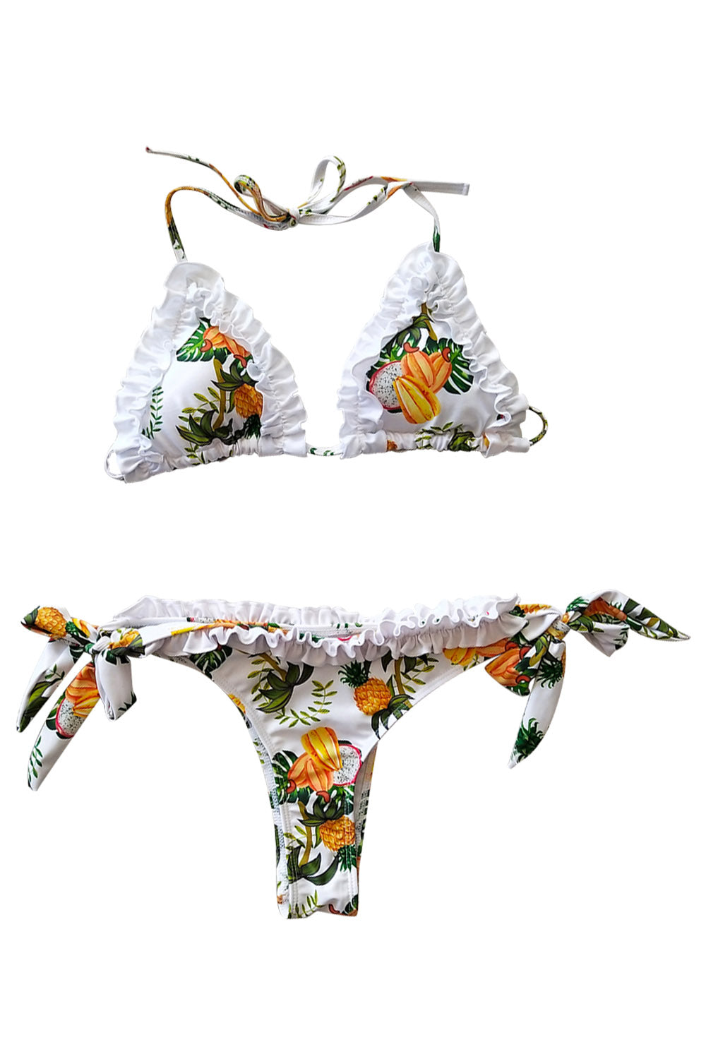 Iyasson Floral Ruffled Trim Halter-neck Bikini Set