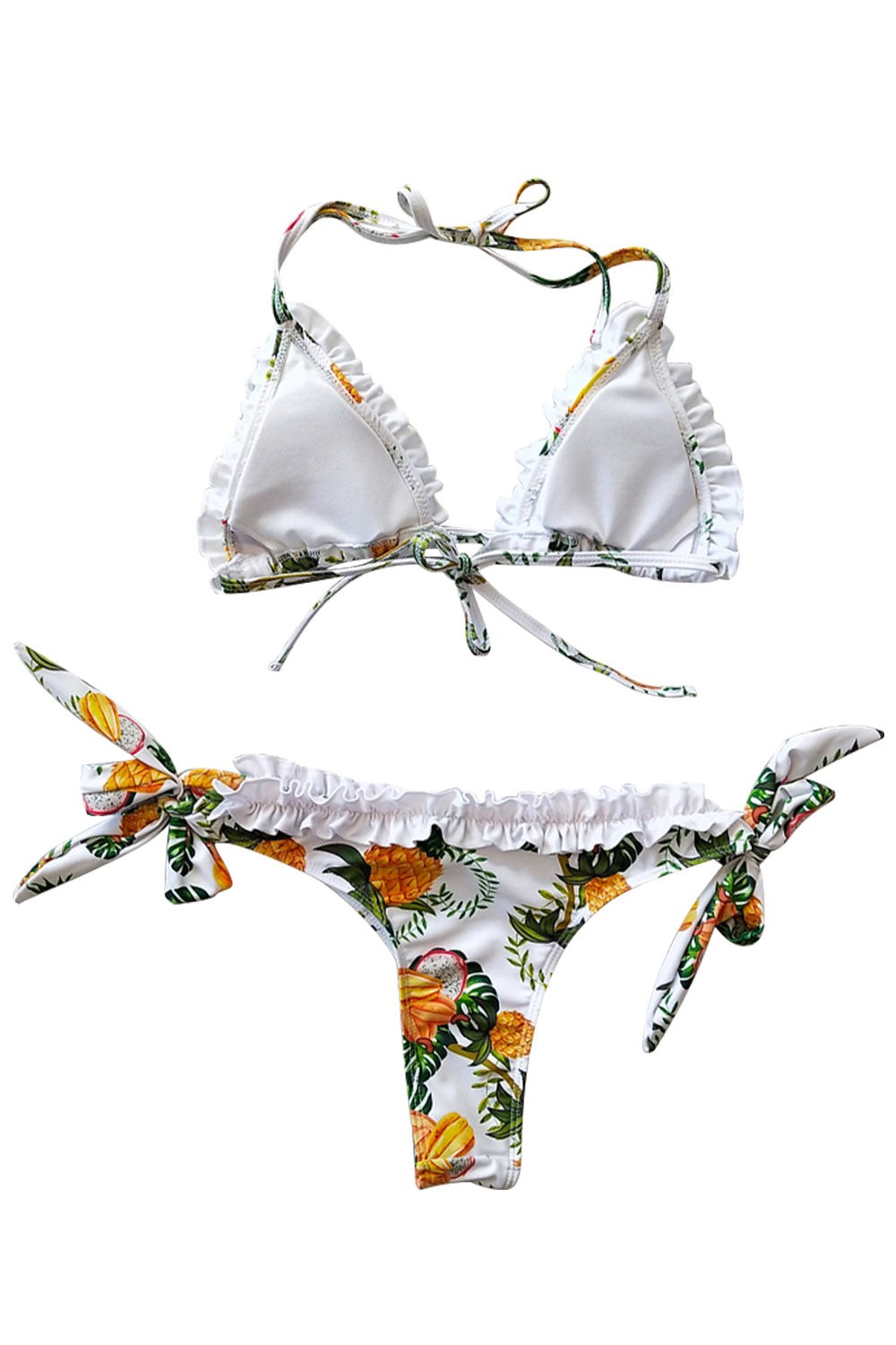 Iyasson Floral Ruffled Trim Halter-neck Bikini Set