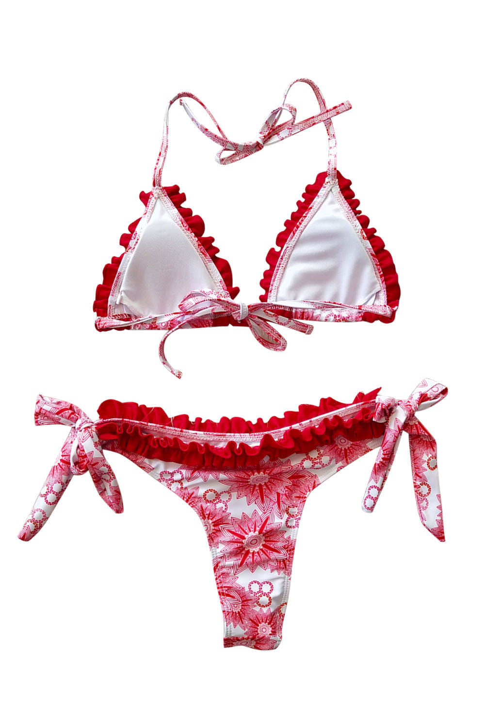 Iyasson Floral Ruffled Trim Halter-neck Bikini Set