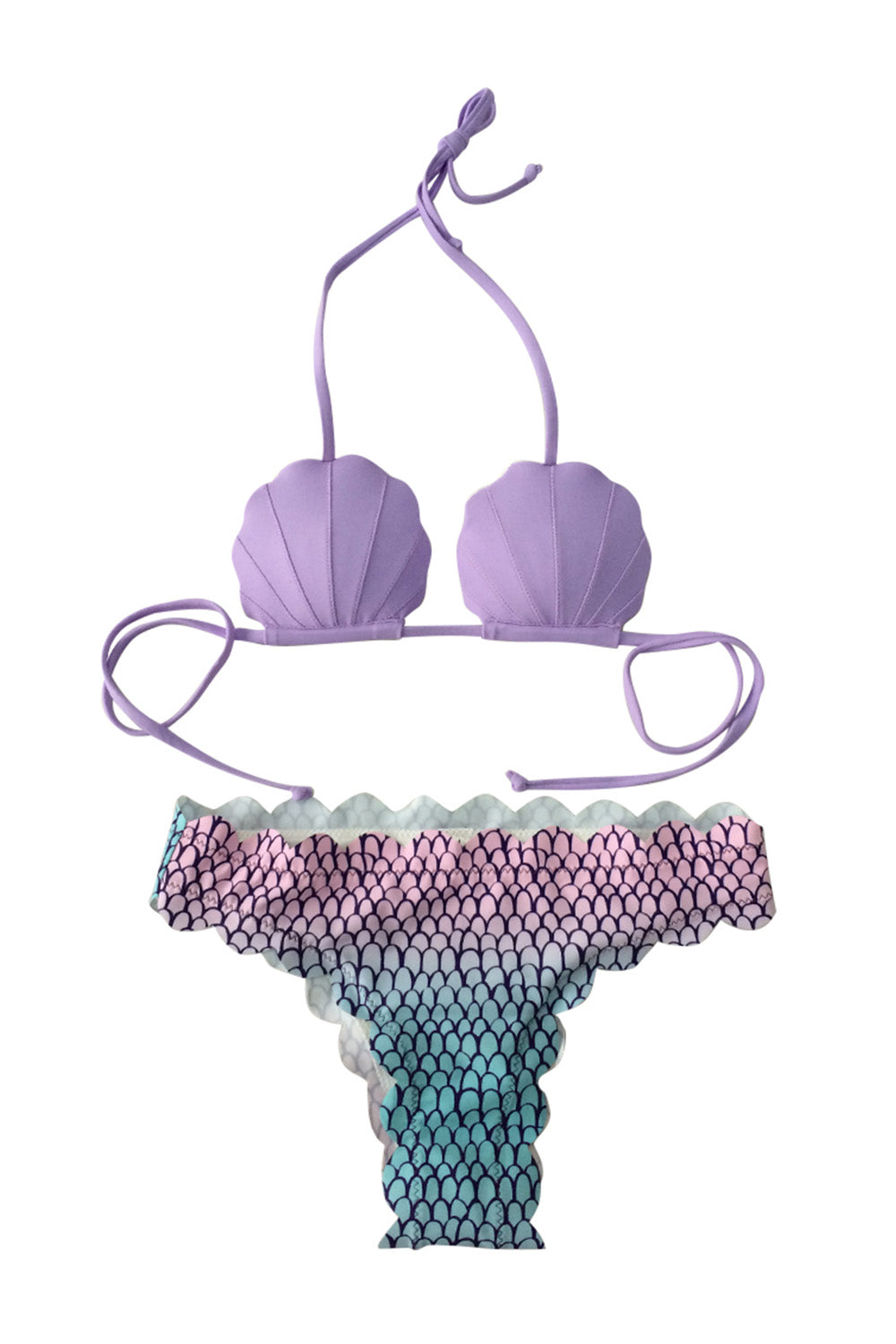Iyasson Mermaid Shell Halter-neck Two-piece Bikini Set
