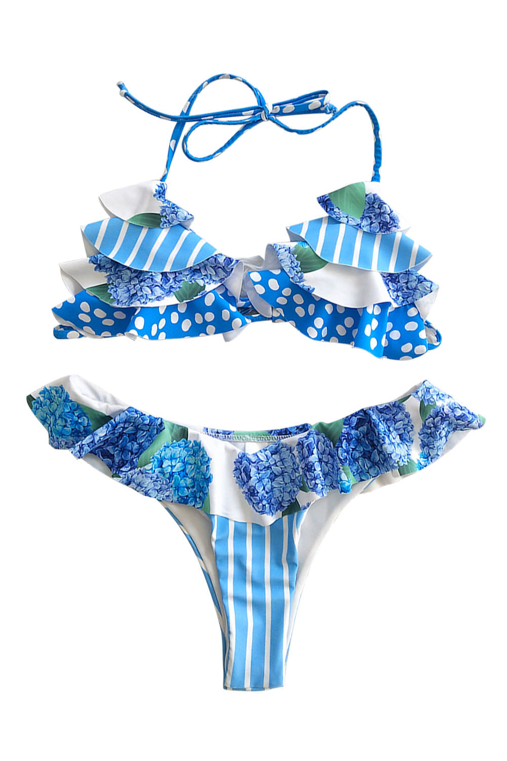 Iyasson Colorful Ruffled Halter-neck Bikini Set