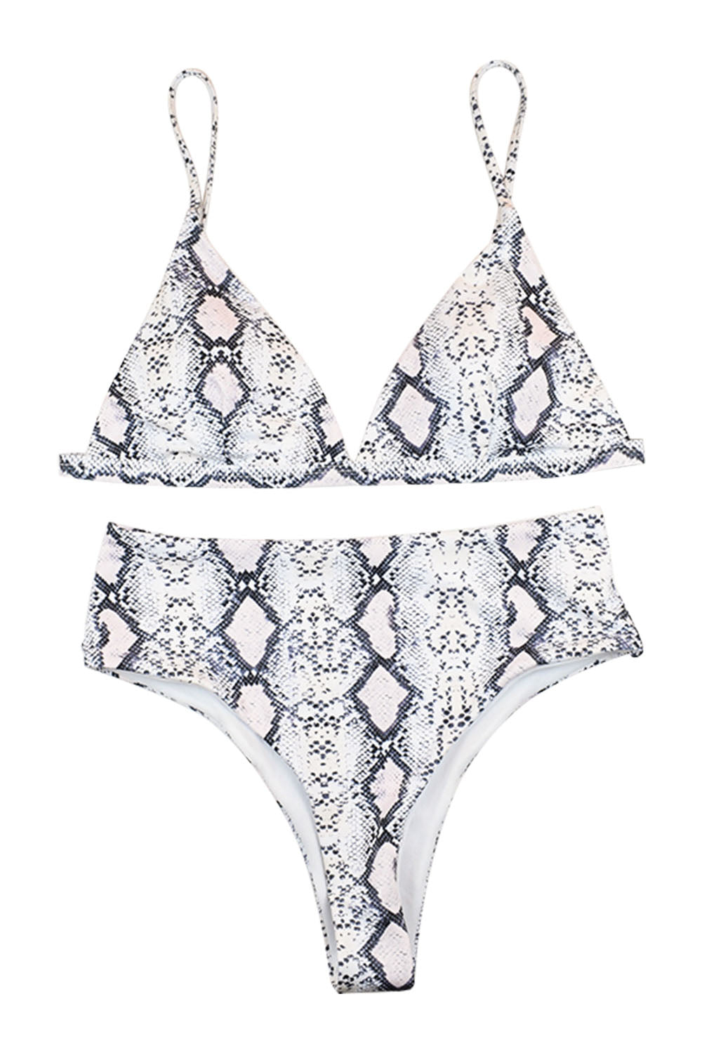 Iyasson Snake Print High-Waisted Triangle Bikini