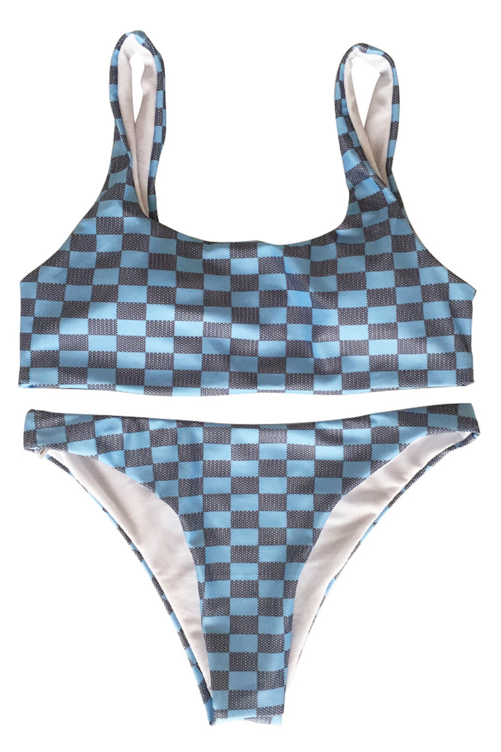 Iyasson Grid Print Tank Top Two-piece Bikini Set