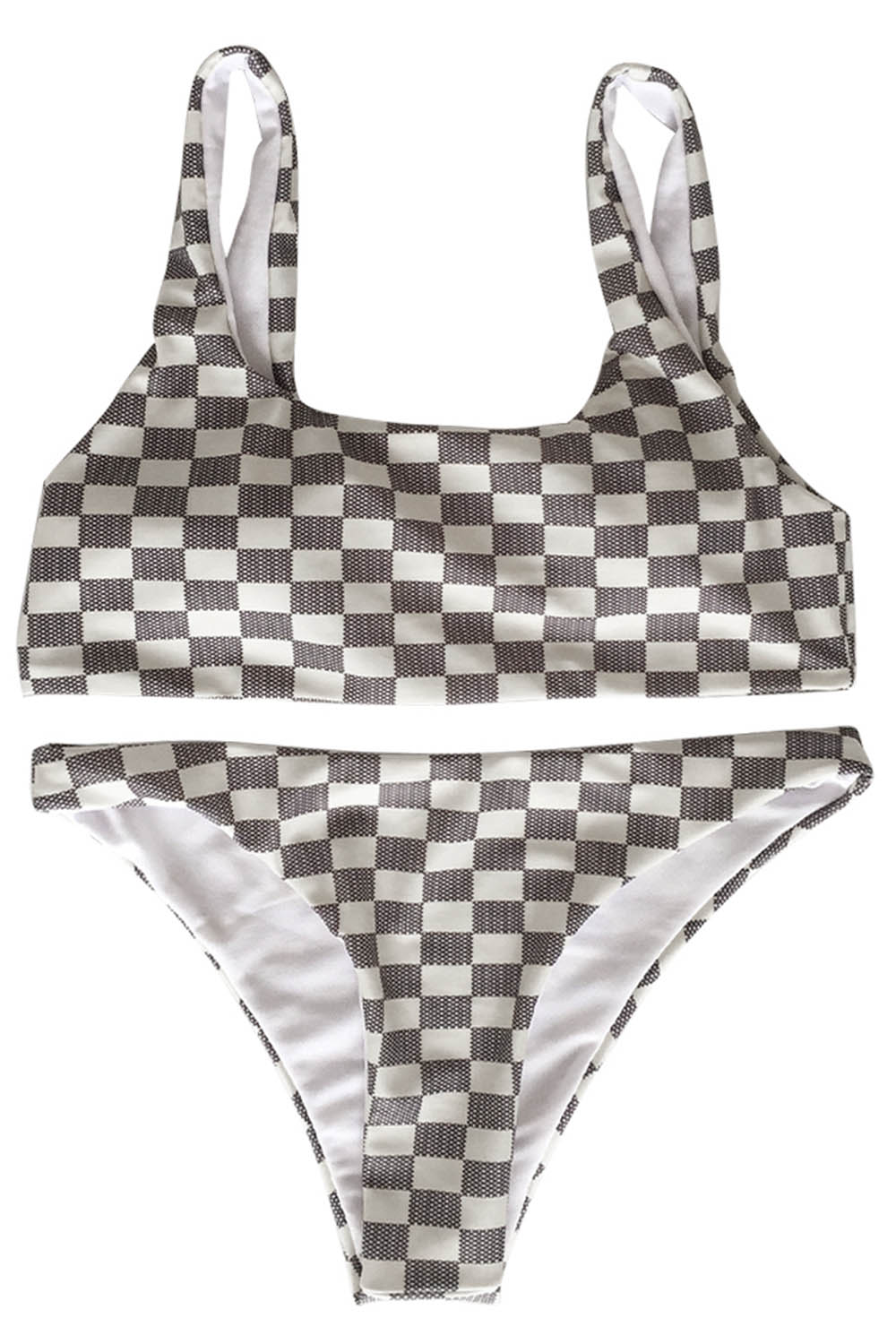 Iyasson Grid Print Tank Top Two-piece Bikini Set