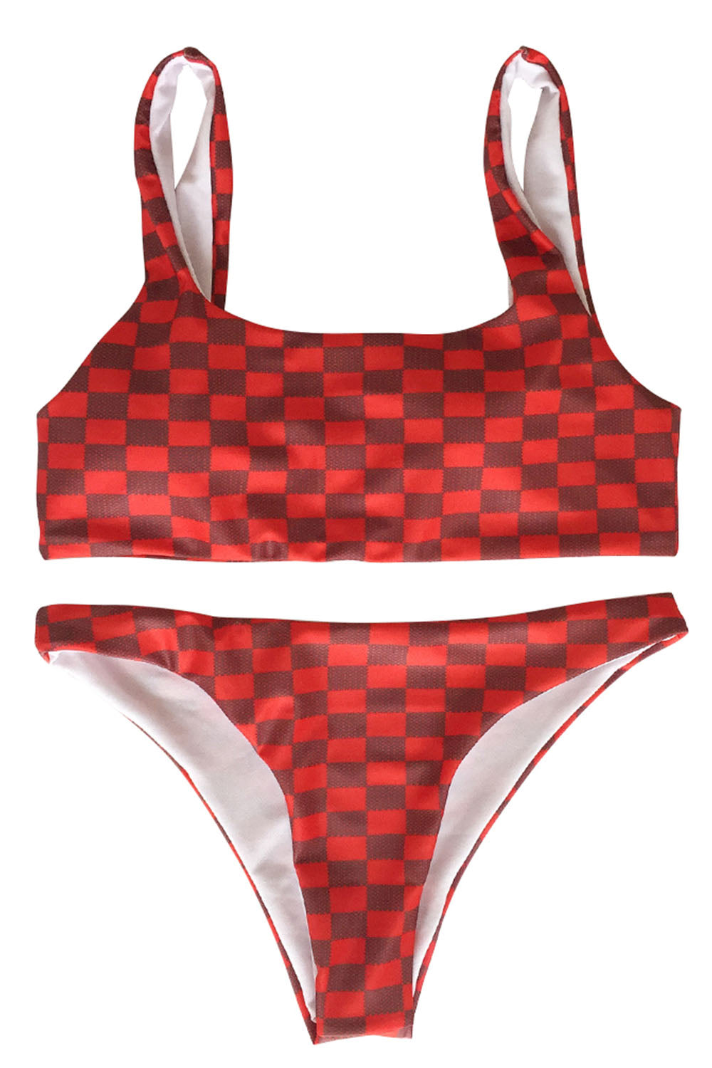 Iyasson Grid Print Tank Top Two-piece Bikini Set