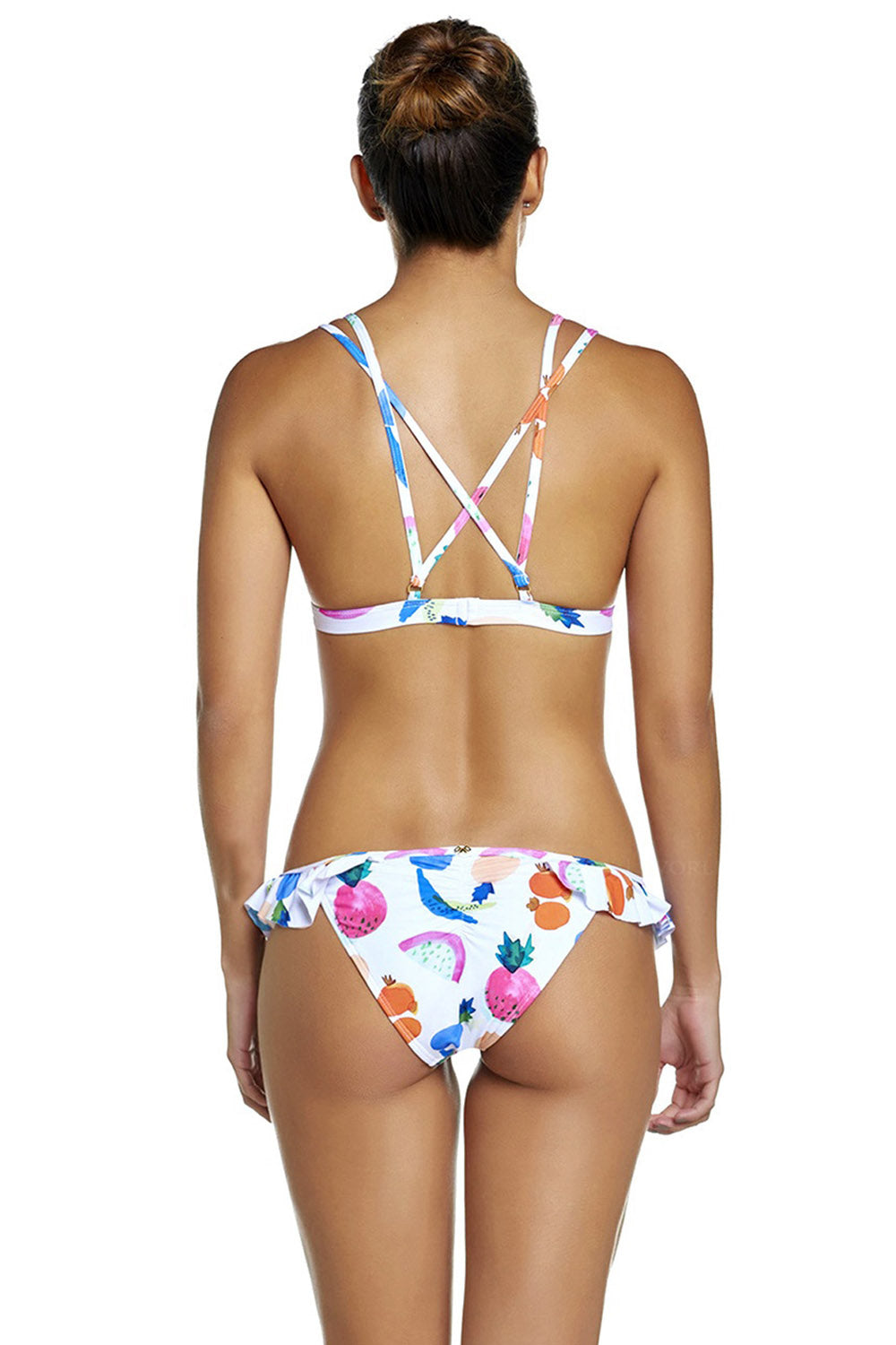 Iyasson Tropical Fruit Print Ruffled Bikini Swimwear