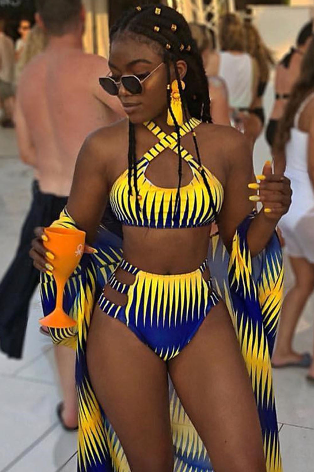 Iyasson Ethnic Gradient Print High-Waisted Bikini Set