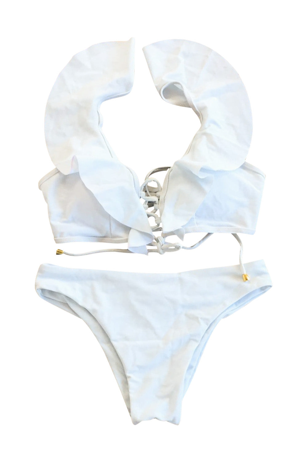 Iyasson Lace Up Ruffled Bikini Swimwear