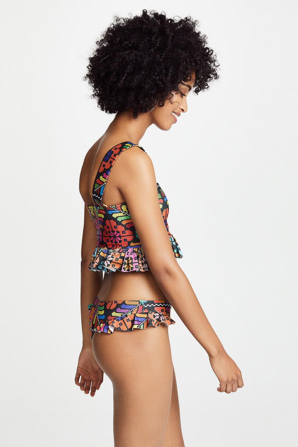 Iyasson Geometric Print Tank Top Ruffled Bikini Set