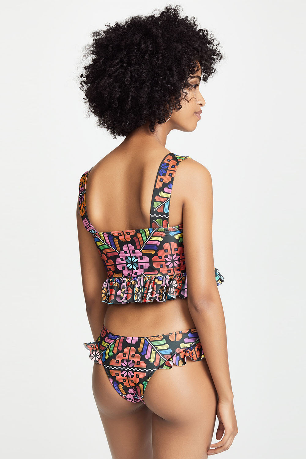 Iyasson Geometric Print Tank Top Ruffled Bikini Set