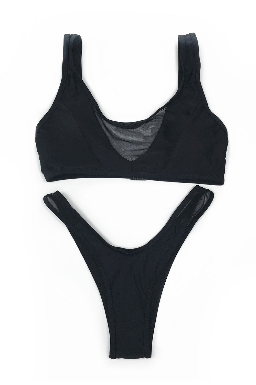 Iyasson Ice and Snow Mesh Splicing Solid Bikini Set