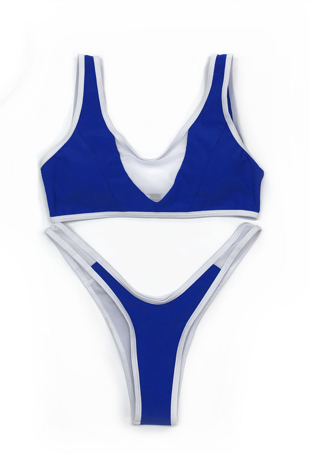 Iyasson Ice and Snow Mesh Splicing Solid Bikini Set