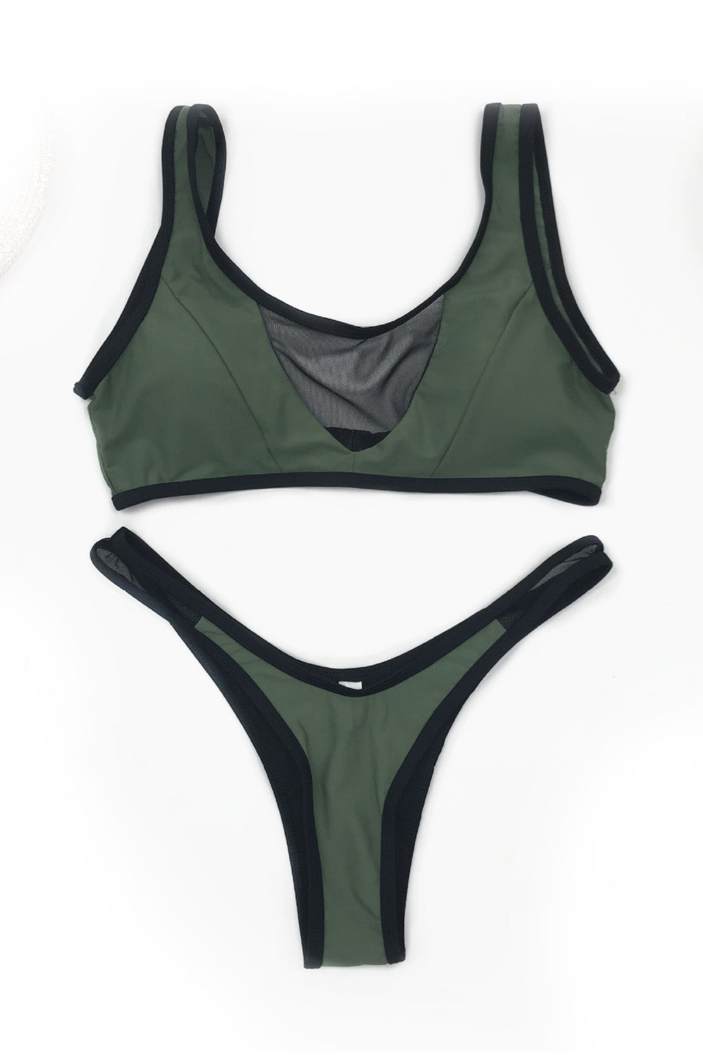 Iyasson Ice and Snow Mesh Splicing Solid Bikini Set