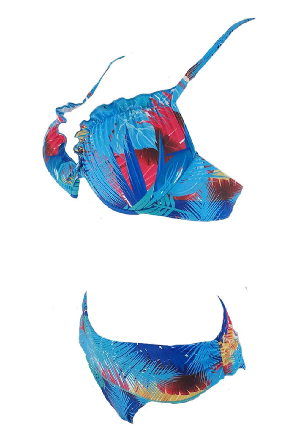 Iyasson Underwire Tropical Print Bikini Set with Ruffle