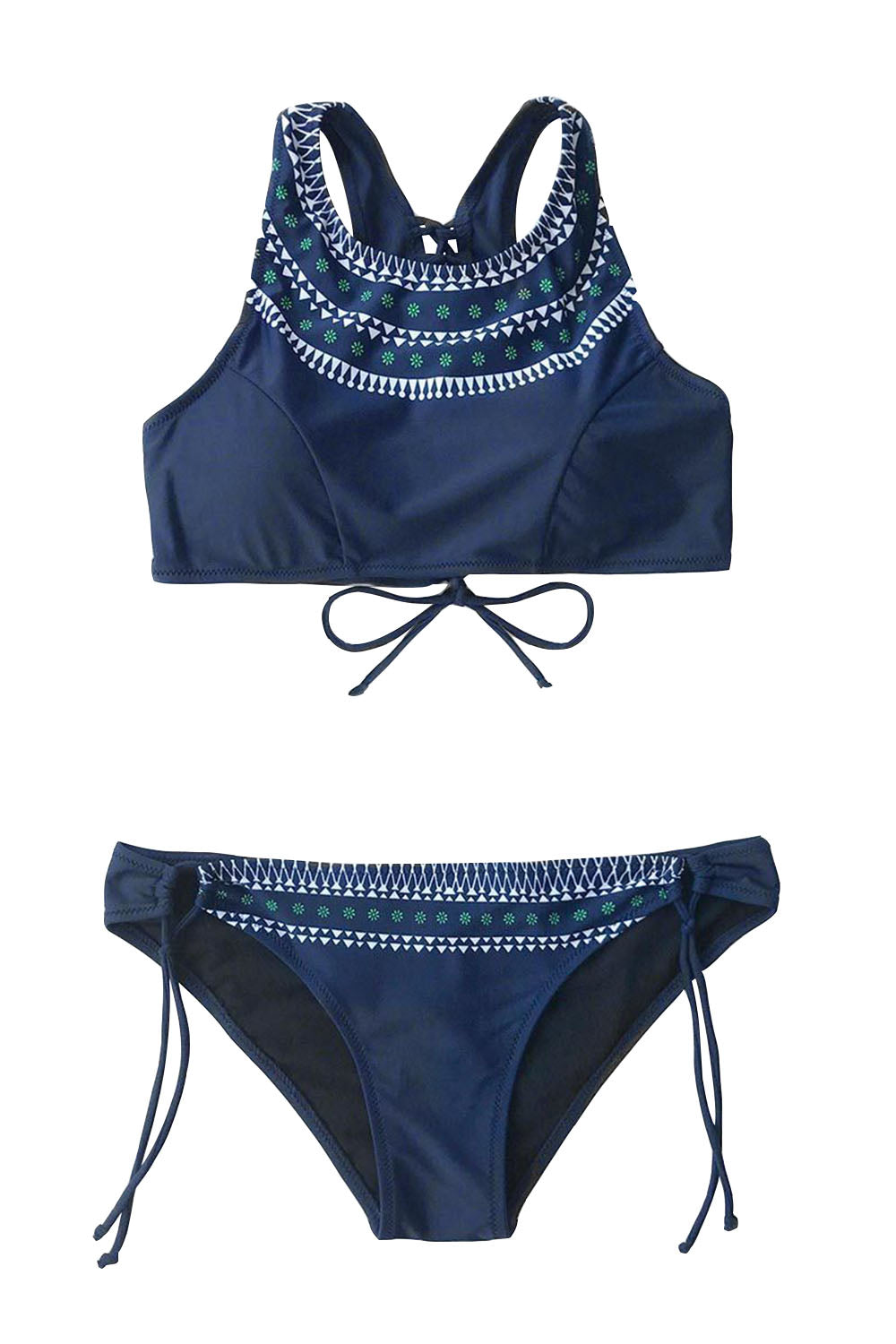 Iyasson Navy Boho Print Tank Top Bikini Set