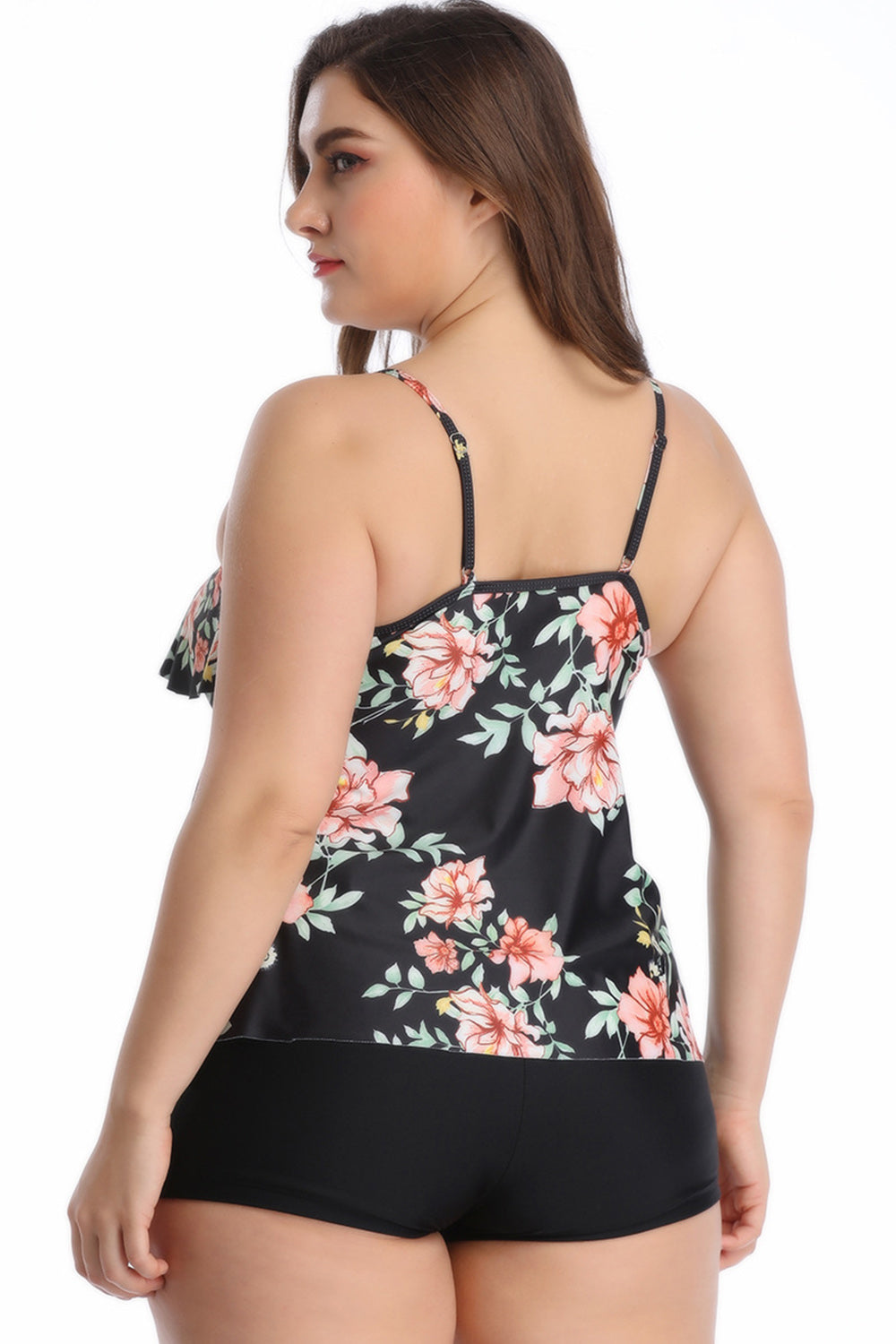 Iyasson Women's Oversize Printing Ruffle Trim Spaghetti Strap Swimsuit