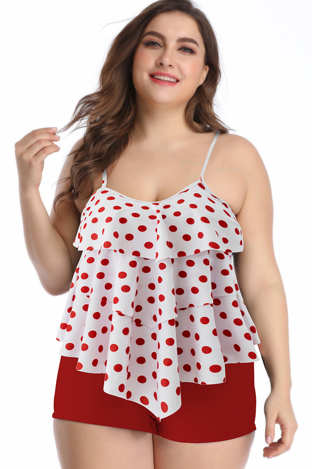 Iyasson Women's Oversize Printing Ruffle Trim Spaghetti Strap Swimsuit