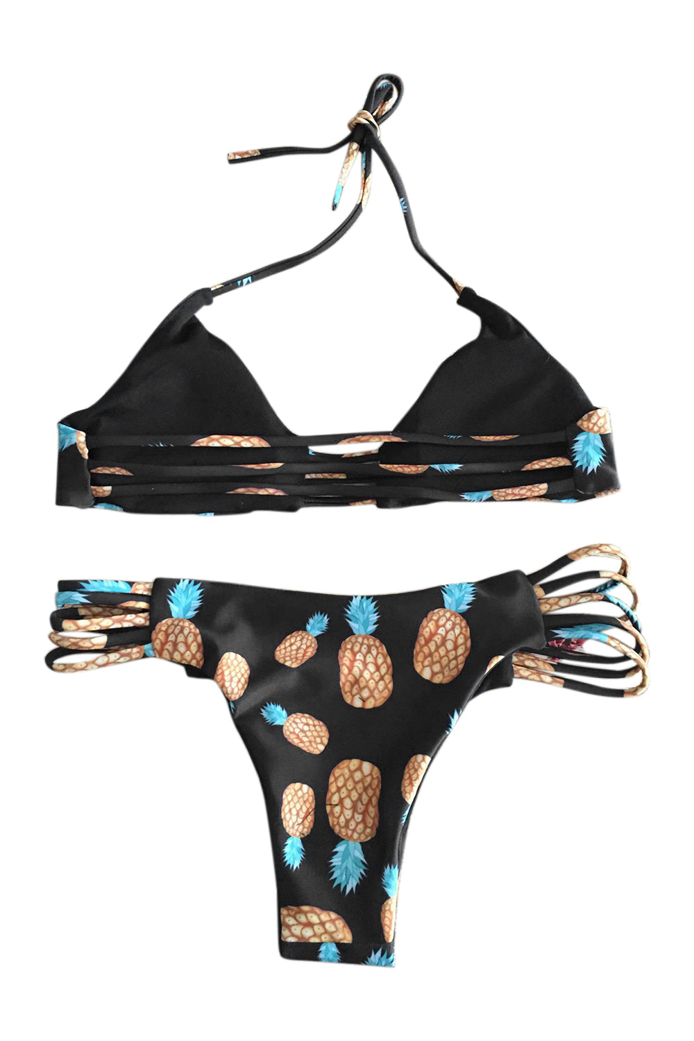 Iyasson Halter Pineapple Printing Bikini Set